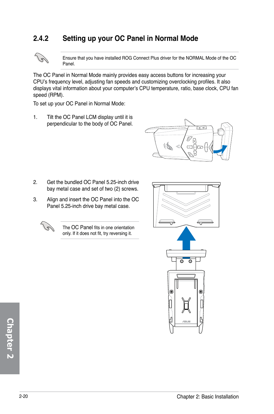 Chapter 2, 2 setting up your oc panel in normal mode | Asus RAMPAGE IV BLACK EDITION User Manual | Page 86 / 222