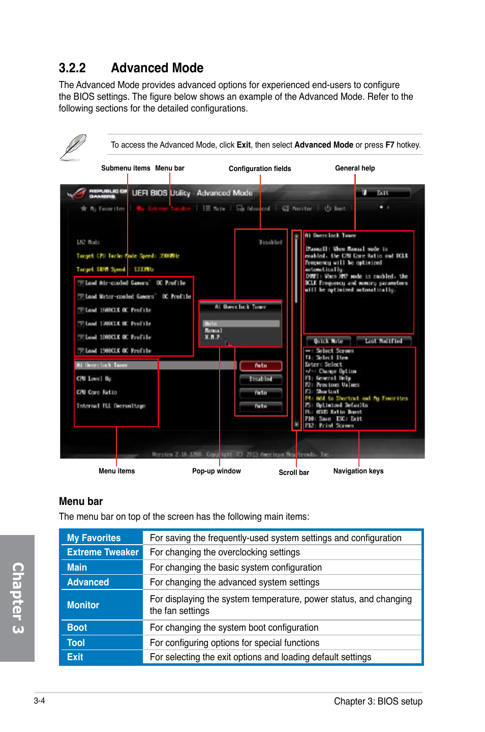 Chapter 3, 2 advanced mode | Asus RAMPAGE IV BLACK EDITION User Manual | Page 94 / 222