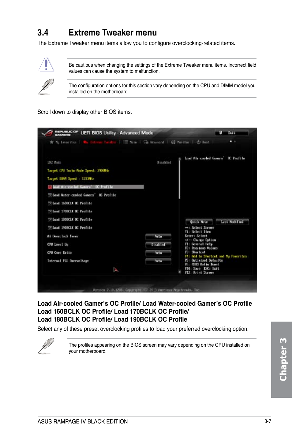 Chapter 3 3.4 extreme tweaker menu | Asus RAMPAGE IV BLACK EDITION User Manual | Page 97 / 222