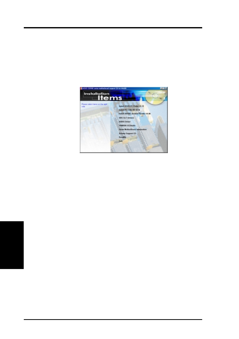 Software setup, 2 cuv4x series motherboard support cd, 1 installation menu | Asus CUV4X-ME User Manual | Page 80 / 104