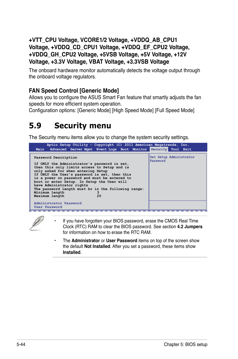 9 security menu, Fan speed control [generic mode | Asus RS926-E7/RS8 User Manual | Page 120 / 200
