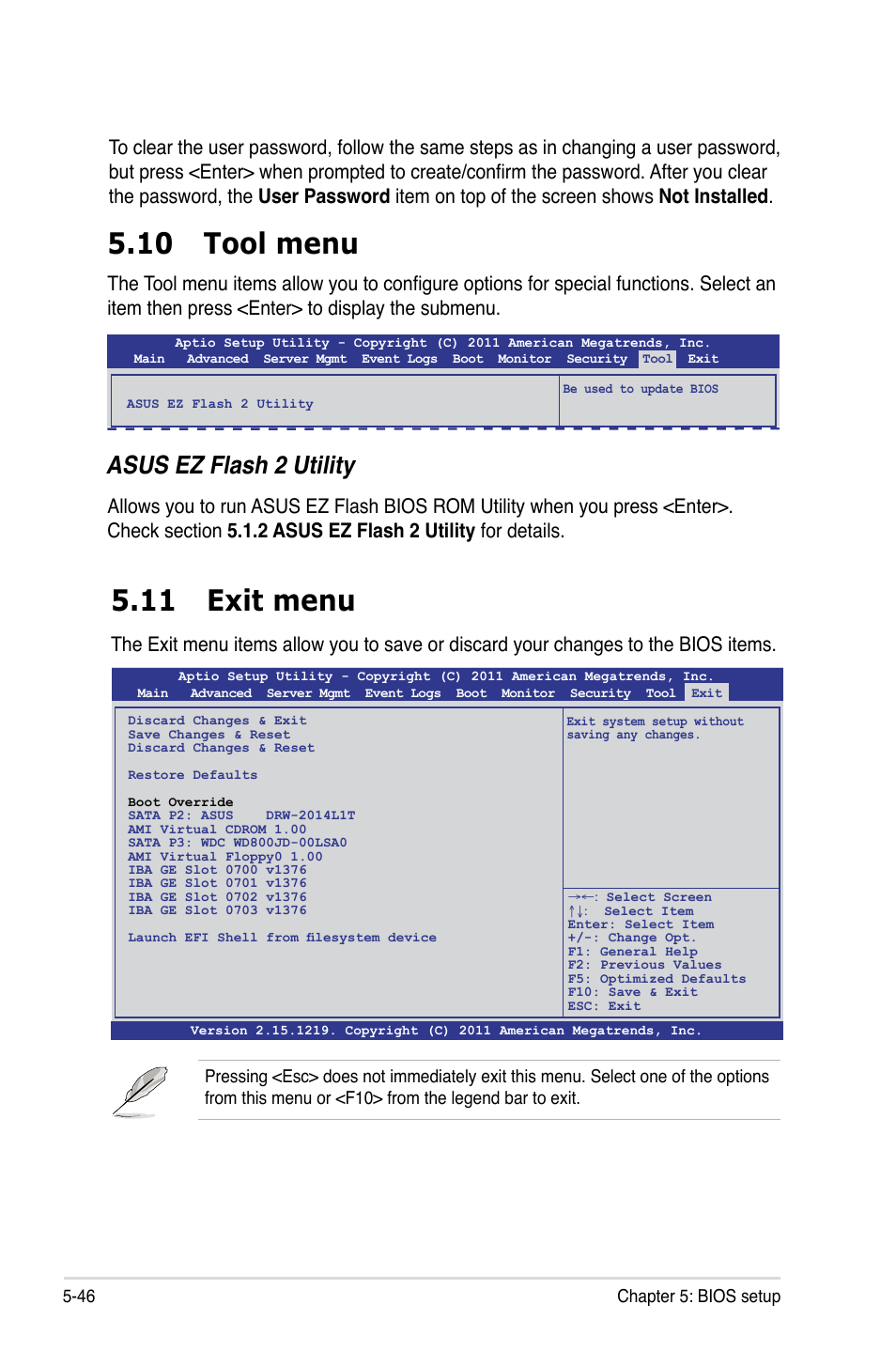 10 tool menu, 11 exit menu, Asus ez flash 2 utility | Asus RS926-E7/RS8 User Manual | Page 122 / 200