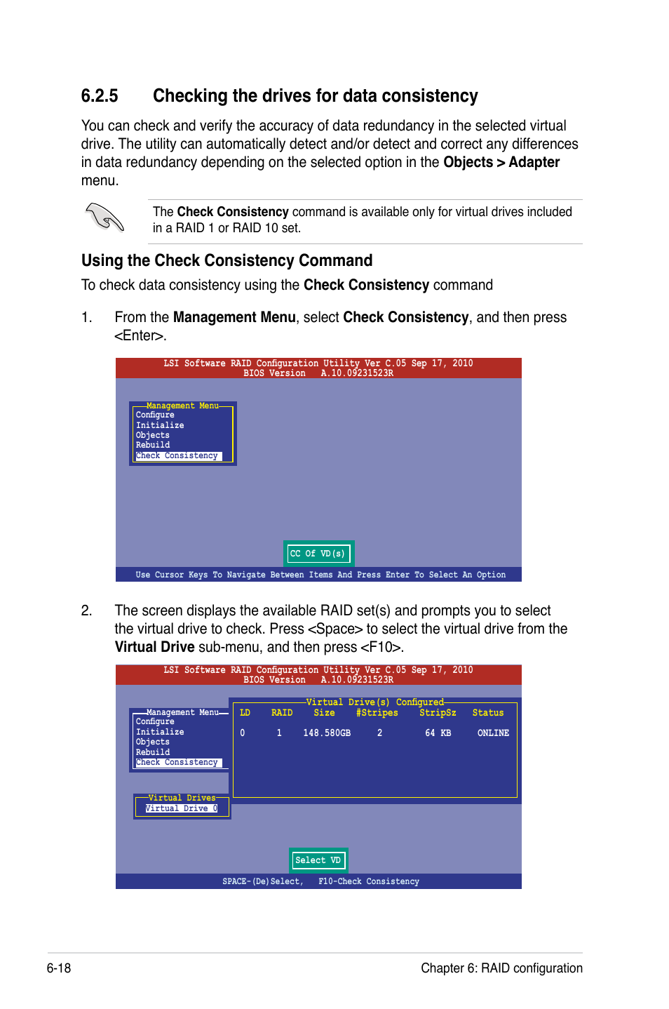 5 checking the drives for data consistency, Using the check consistency command | Asus RS926-E7/RS8 User Manual | Page 142 / 200