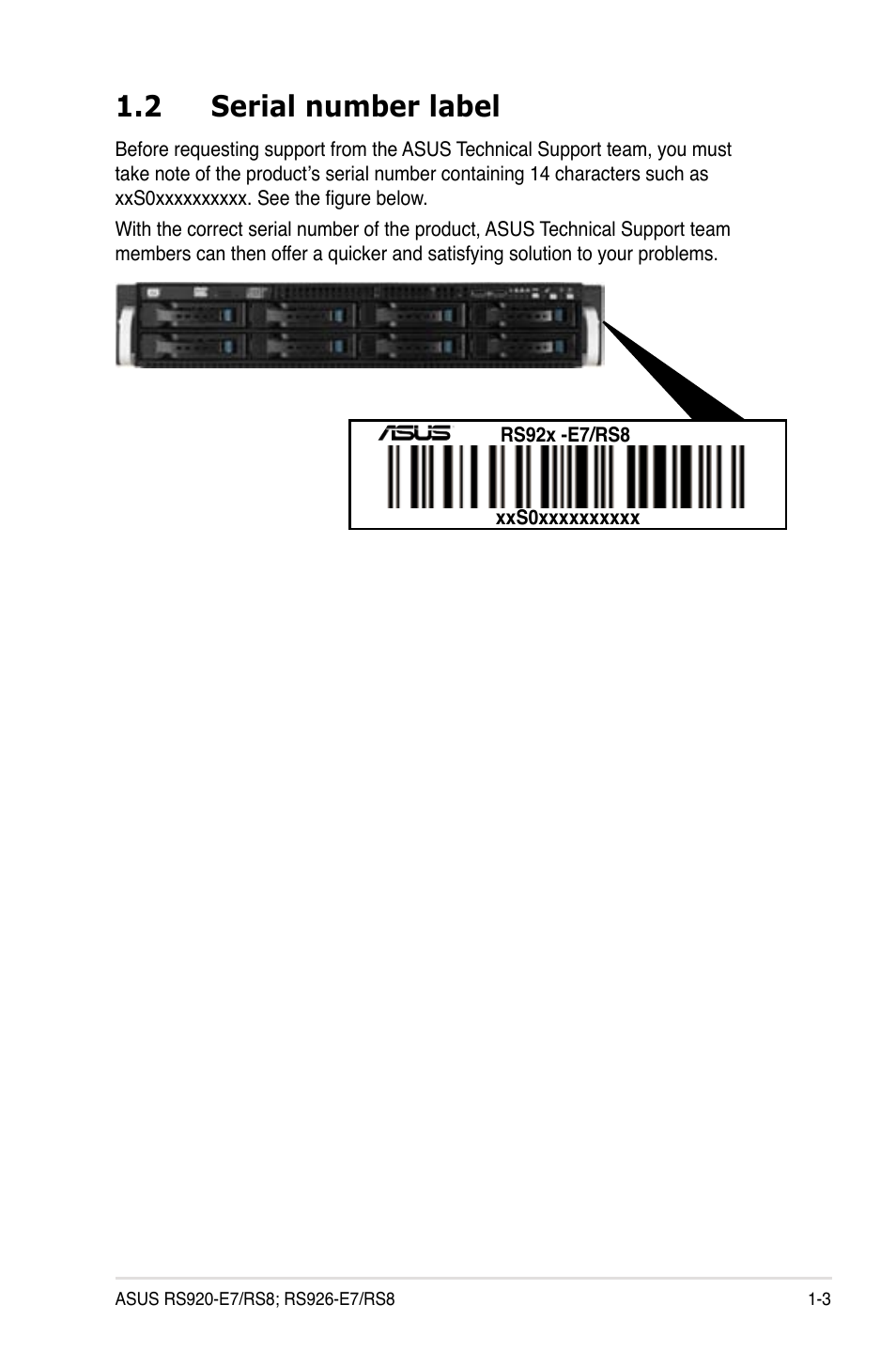 2 serial number label | Asus RS926-E7/RS8 User Manual | Page 15 / 200