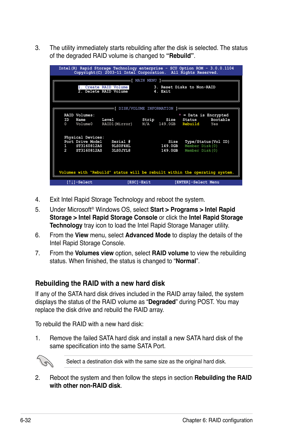 Rebuilding the raid with a new hard disk | Asus RS926-E7/RS8 User Manual | Page 156 / 200