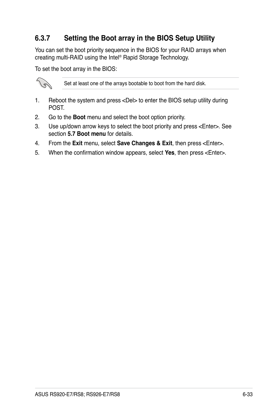 7 setting the boot array in the bios setup utility | Asus RS926-E7/RS8 User Manual | Page 157 / 200