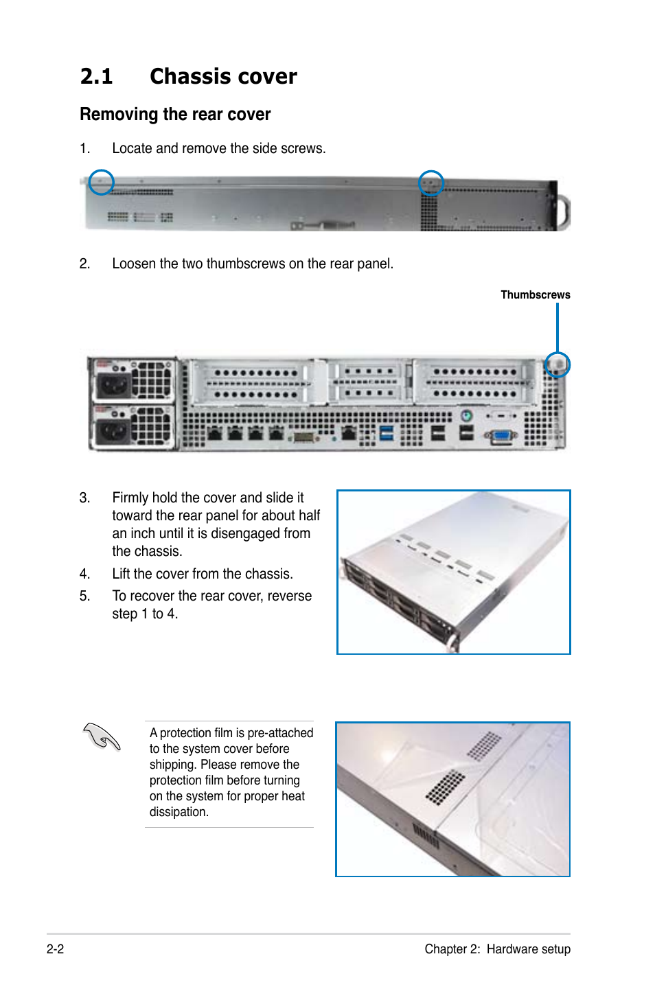 1 chassis cover, Removing the rear cover | Asus RS926-E7/RS8 User Manual | Page 24 / 200