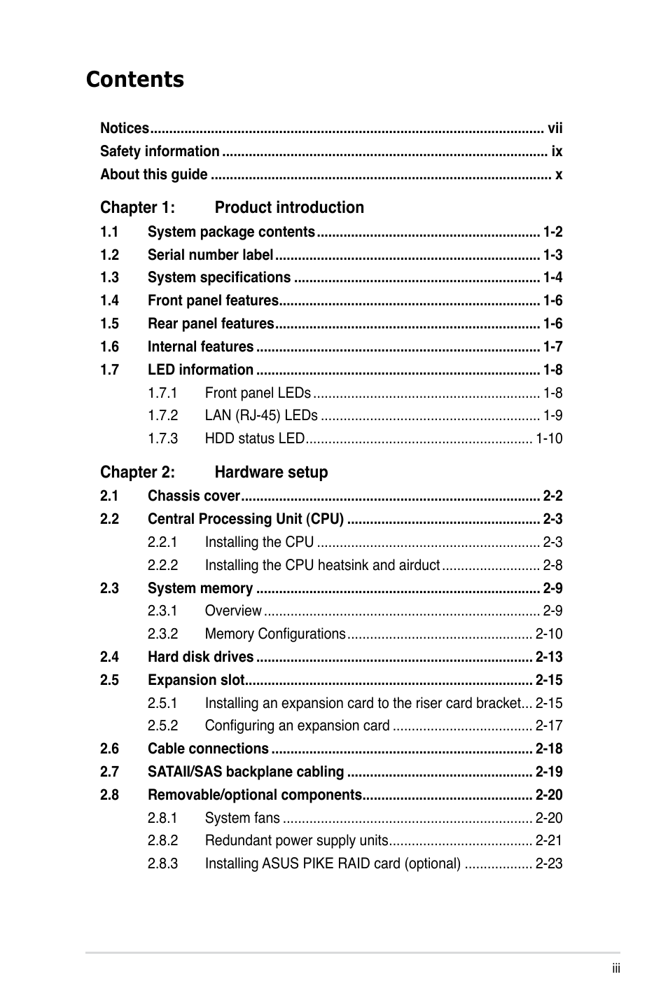 Asus RS926-E7/RS8 User Manual | Page 3 / 200