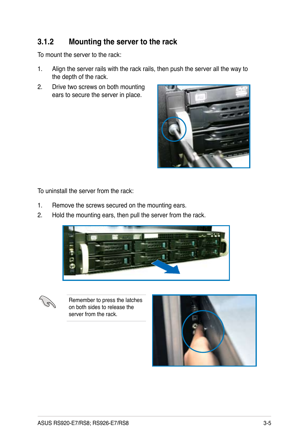 2 mounting the server to the rack | Asus RS926-E7/RS8 User Manual | Page 53 / 200