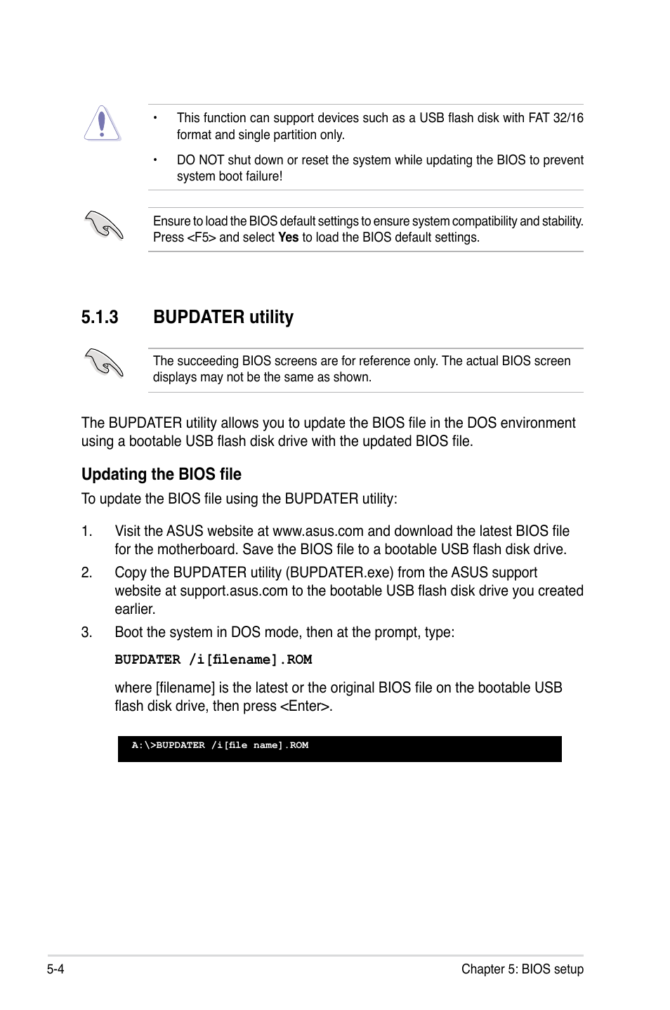 3 bupdater utility, Updating the bios file | Asus RS926-E7/RS8 User Manual | Page 80 / 200