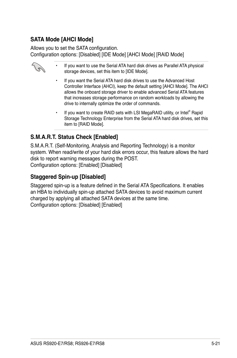 Sata mode [ahci mode, S.m.a.r.t. status check [enabled, Staggered spin-up [disabled | Asus RS926-E7/RS8 User Manual | Page 97 / 200