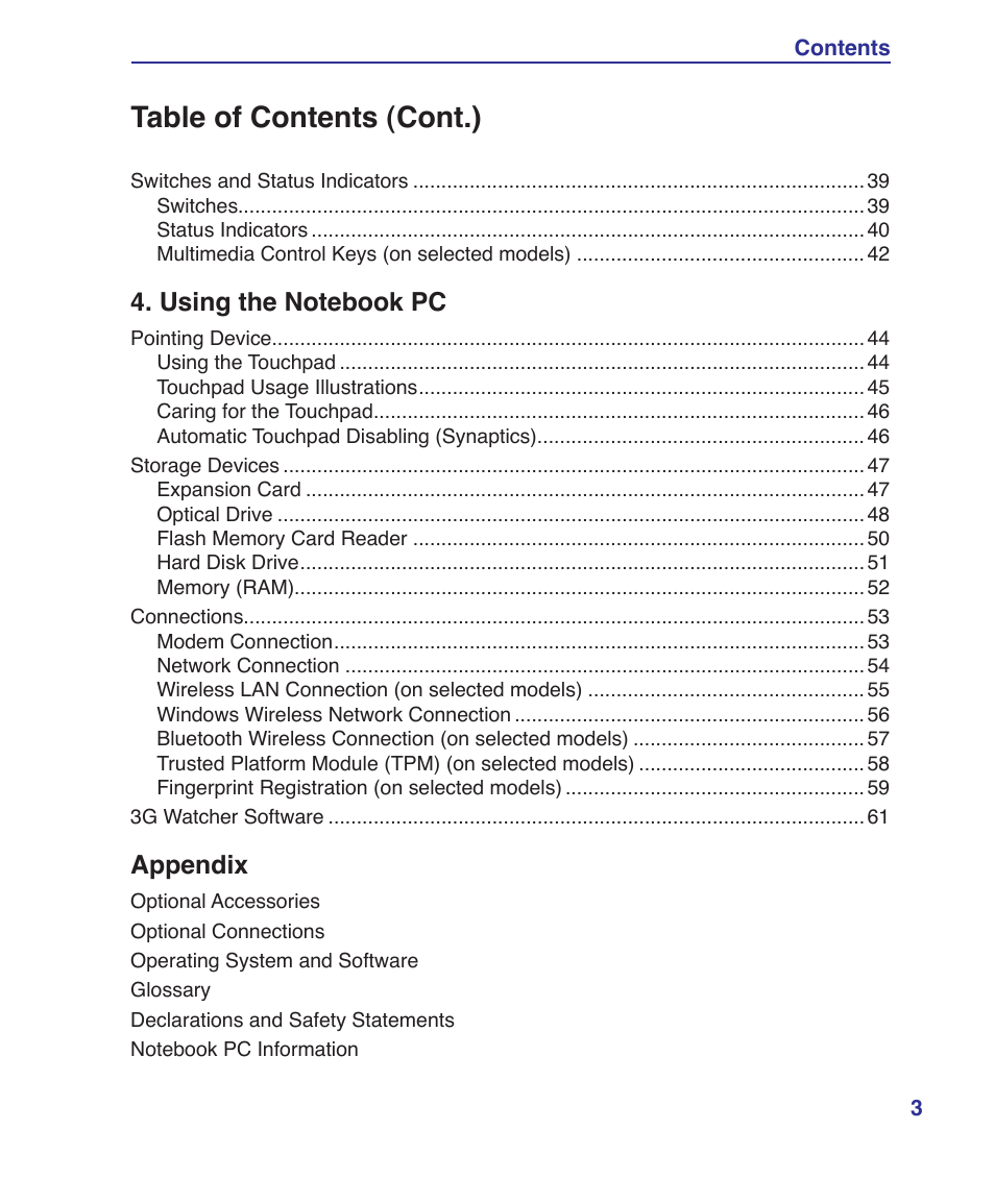 Table of contents (cont.) | Asus V1S User Manual | Page 3 / 97