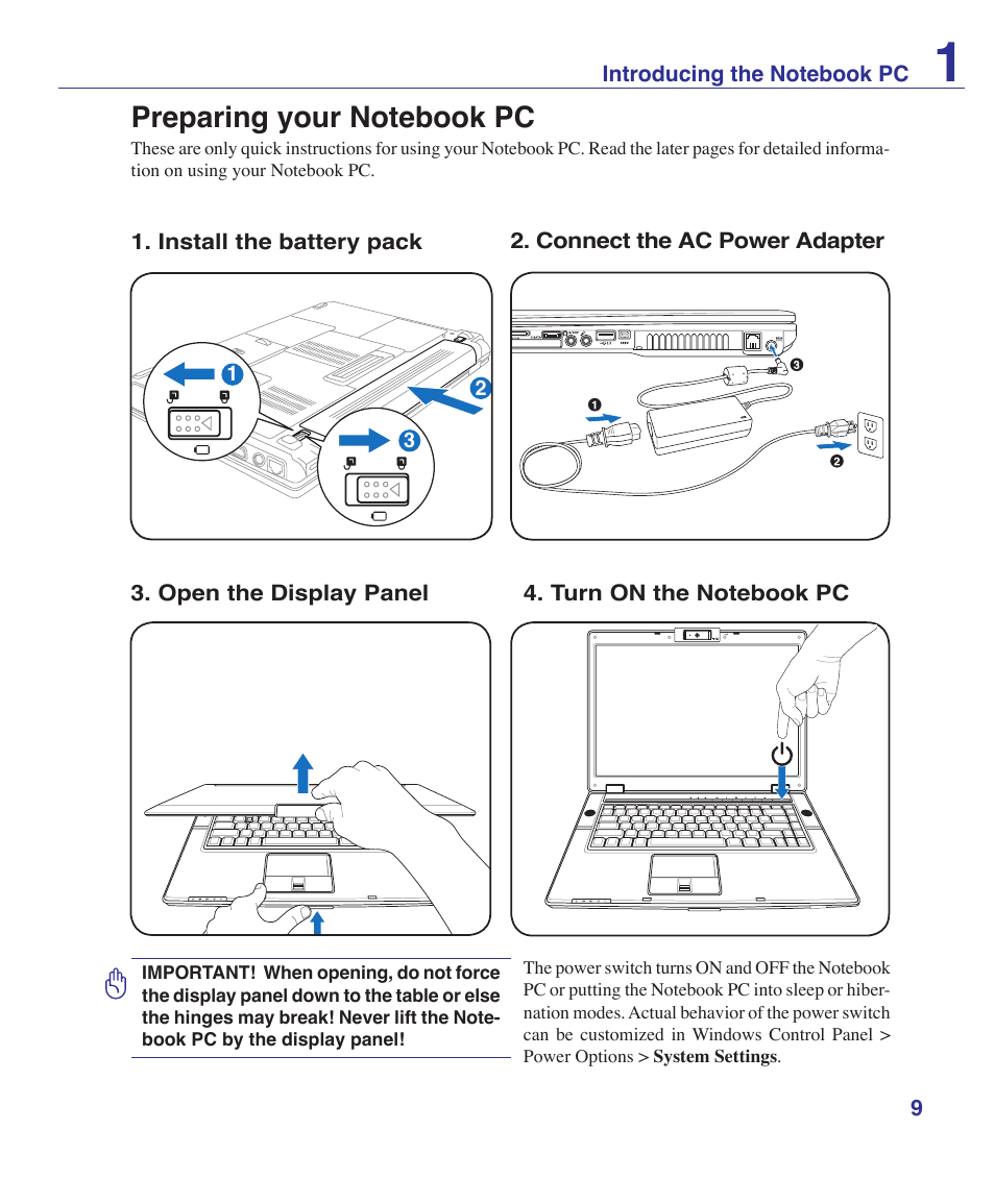 Preparing your notebook pc | Asus V1S User Manual | Page 9 / 97