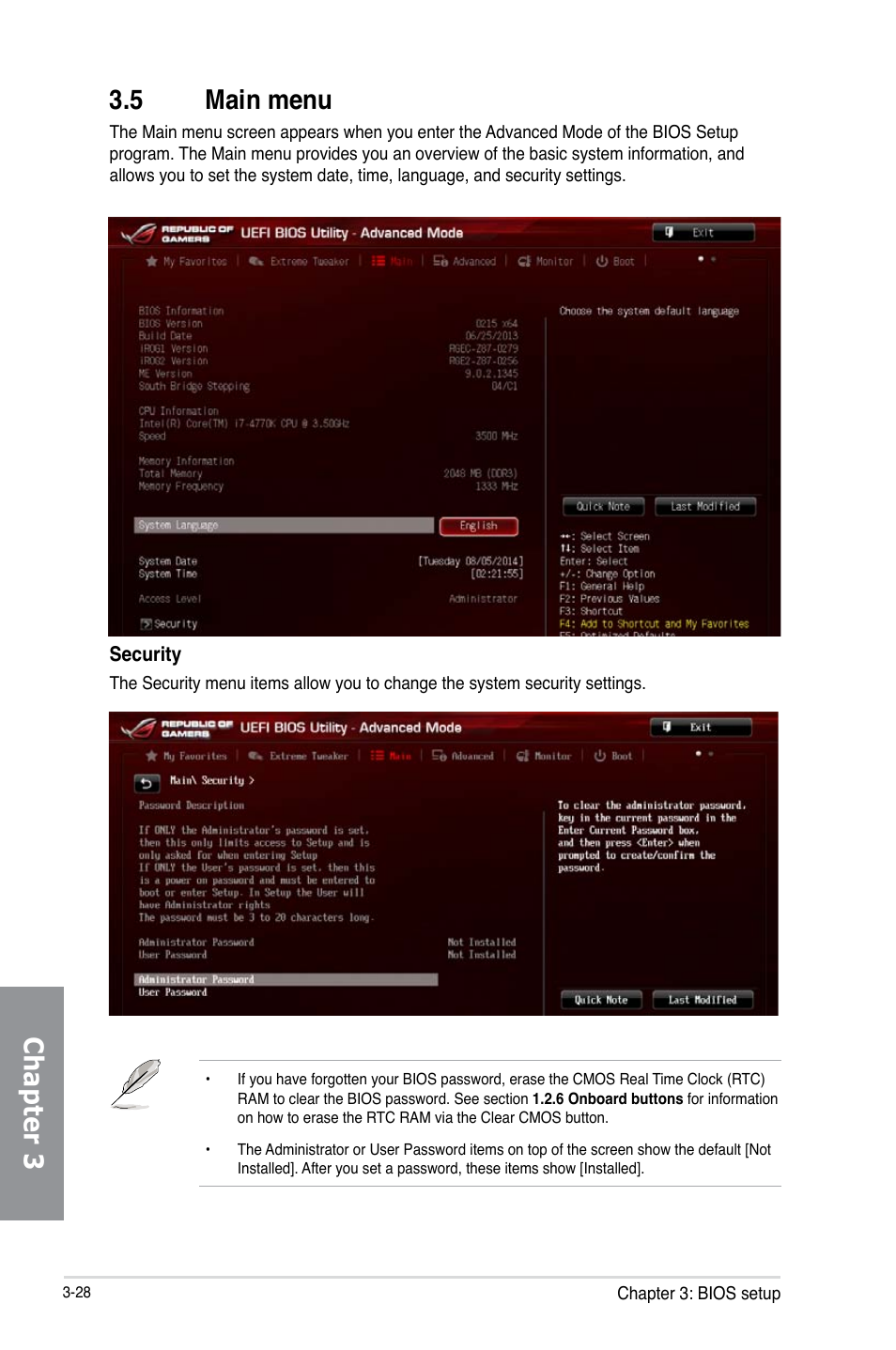 5 main menu, Main menu -28, Chapter 3 3.5 main menu | Asus MAXIMUS VI IMPACT User Manual | Page 112 / 222
