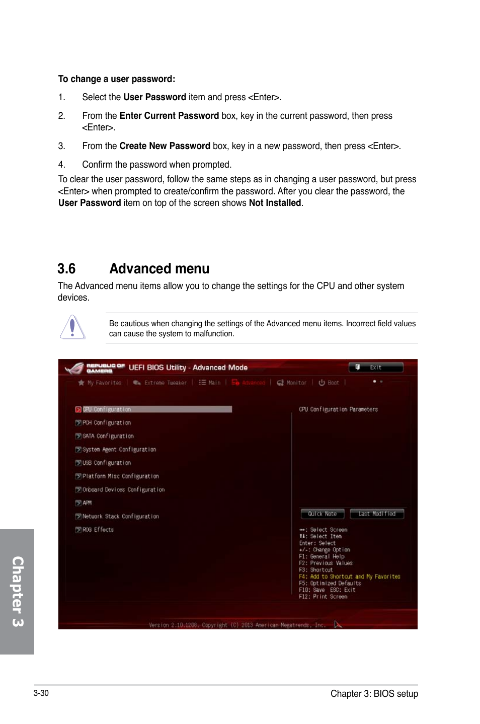 6 advanced menu, Advanced menu -30, Chapter 3 | Asus MAXIMUS VI IMPACT User Manual | Page 114 / 222