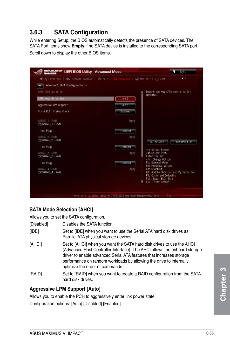 3 sata configuration, Sata configuration -35, Chapter 3 | Asus MAXIMUS VI IMPACT User Manual | Page 119 / 222