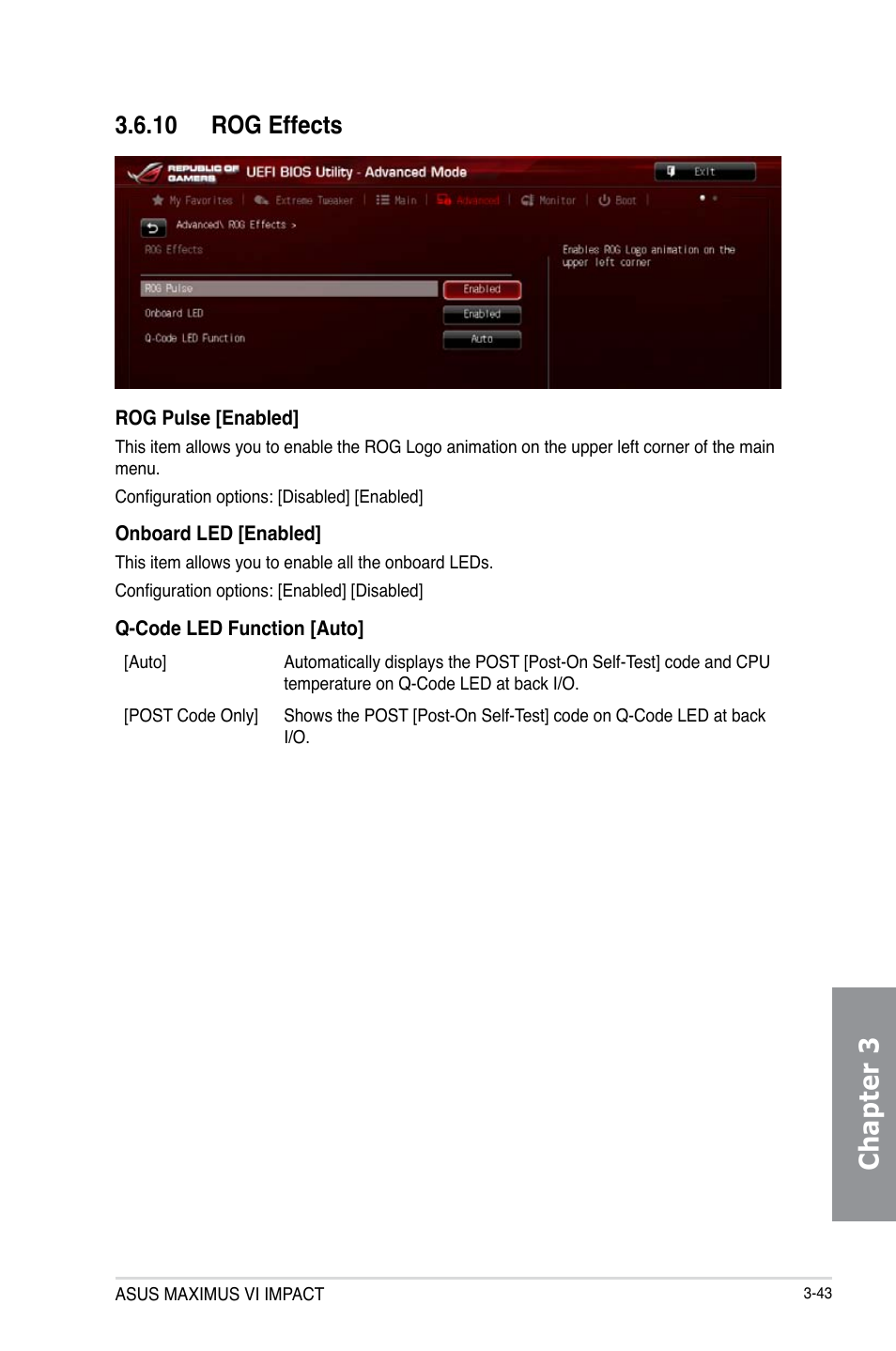 10 rog effects, Rog effects -43, Chapter 3 | Asus MAXIMUS VI IMPACT User Manual | Page 127 / 222