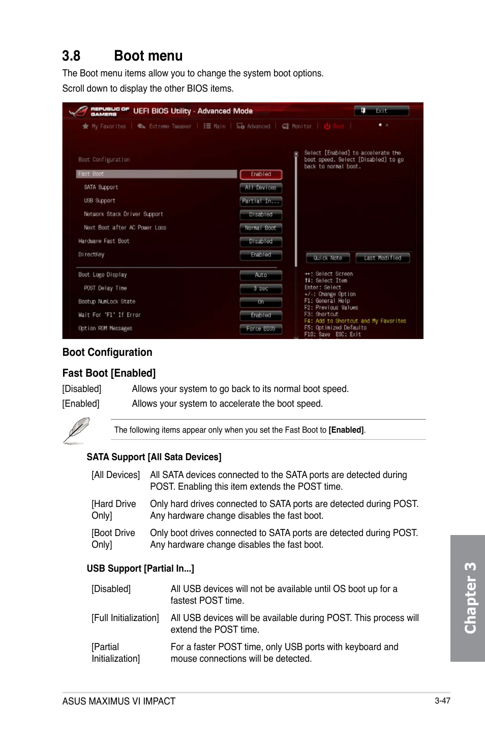 8 boot menu, Boot menu -47, Chapter 3 3.8 boot menu | Asus MAXIMUS VI IMPACT User Manual | Page 131 / 222