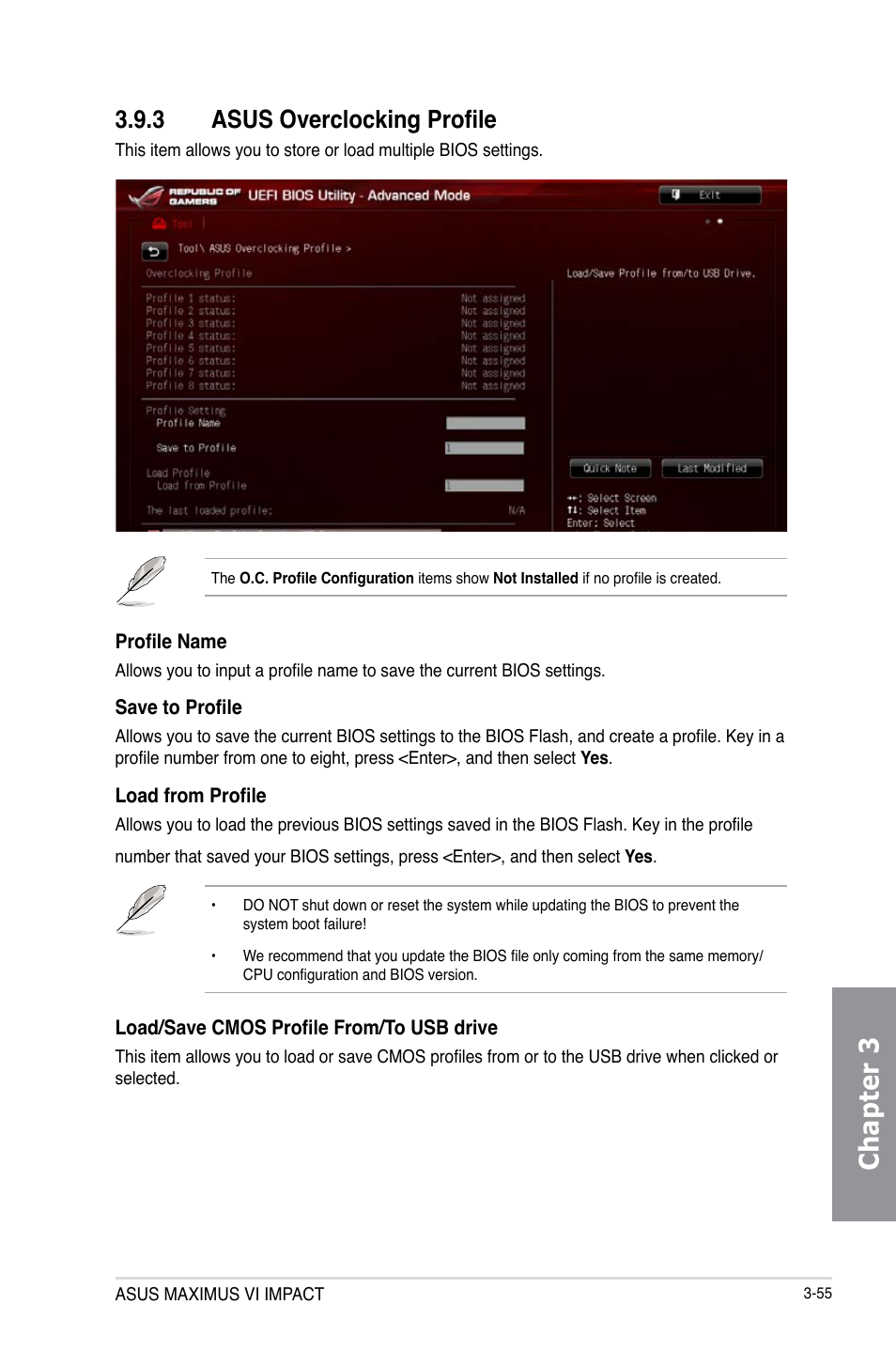 3 asus overclocking profile, Asus overclocking profile -55, Chapter 3 | Asus MAXIMUS VI IMPACT User Manual | Page 139 / 222