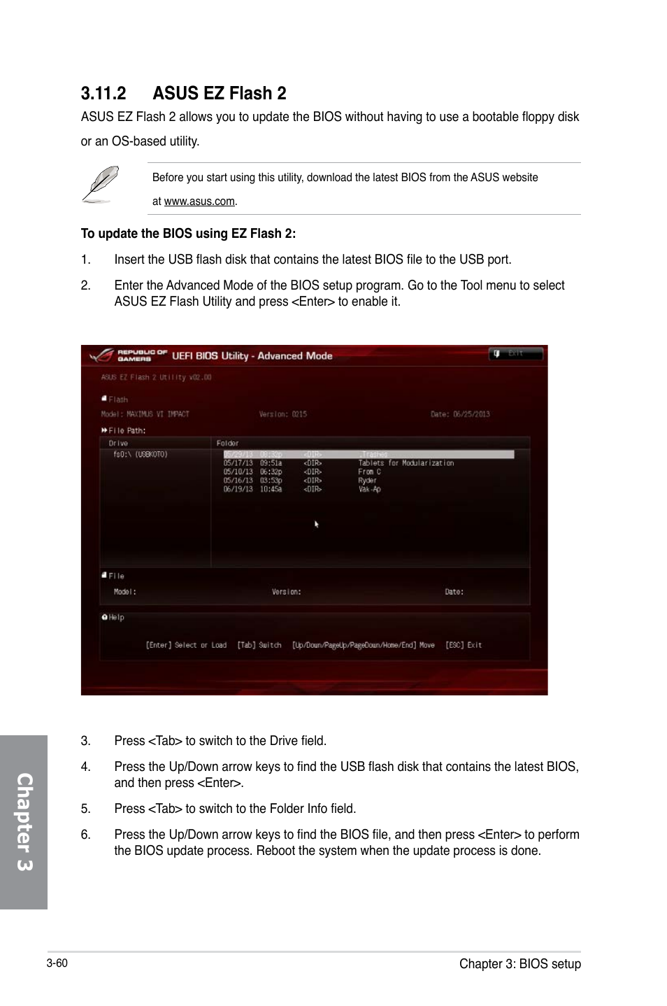 2 asus ez flash 2, Asus ez flash 2 -60, Chapter 3 | Asus MAXIMUS VI IMPACT User Manual | Page 144 / 222