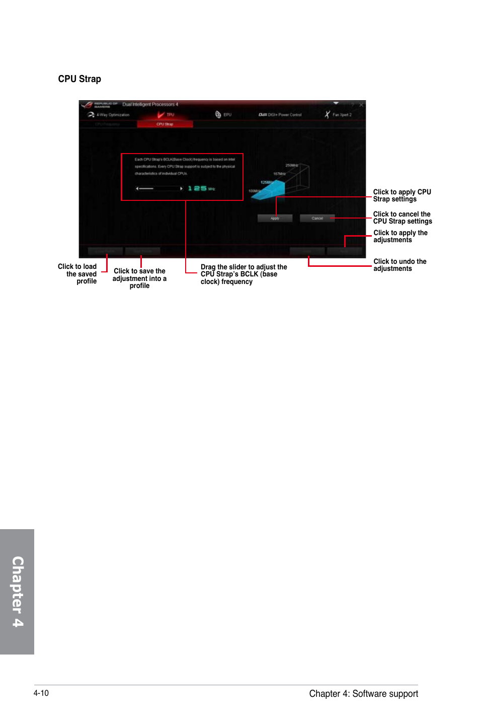 Chapter 4, Chapter 4: software support, Cpu strap | Asus MAXIMUS VI IMPACT User Manual | Page 158 / 222