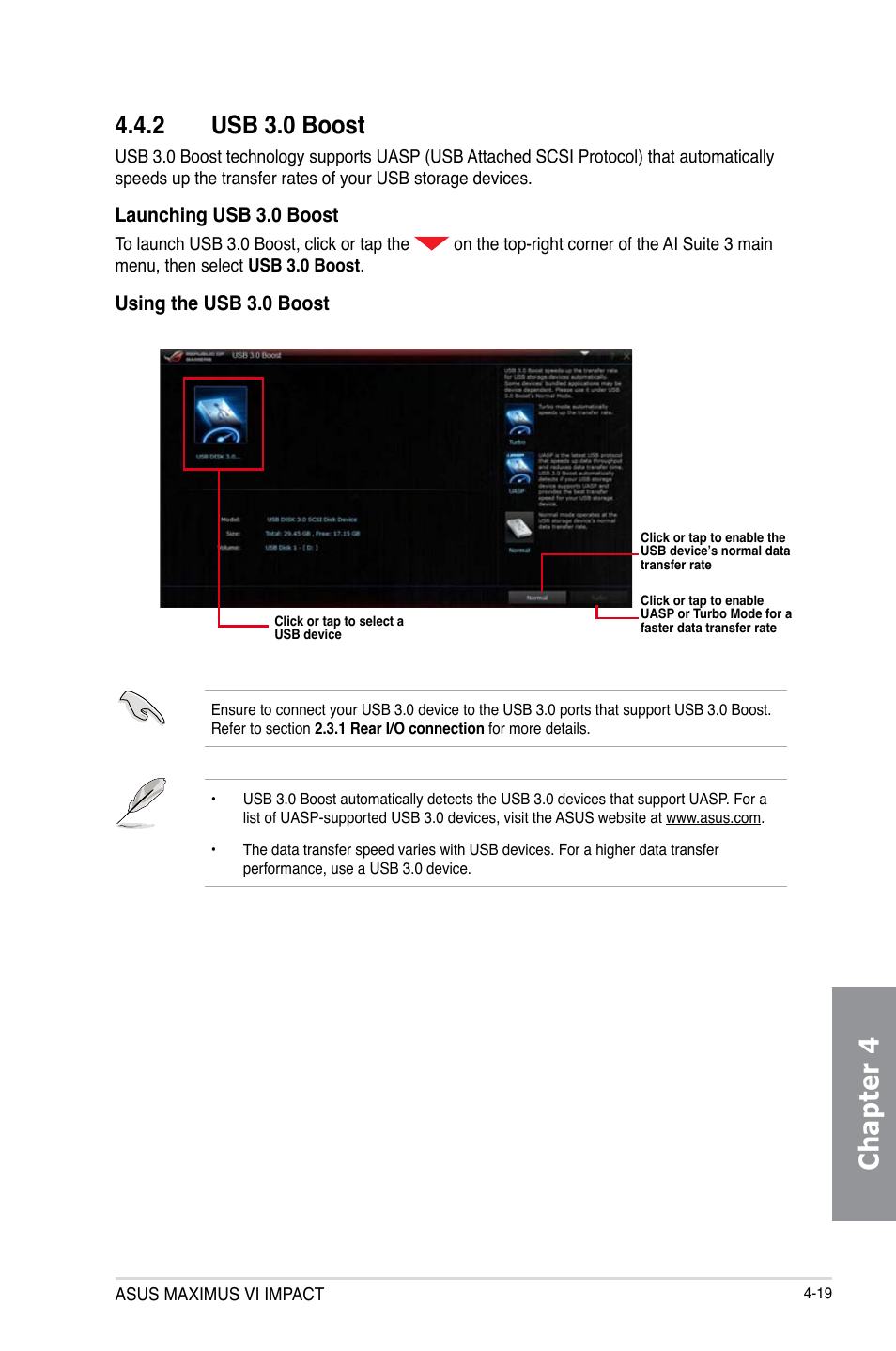 2 usb 3.0 boost, Usb 3.0 boost -19, Chapter 4 | Asus MAXIMUS VI IMPACT User Manual | Page 167 / 222