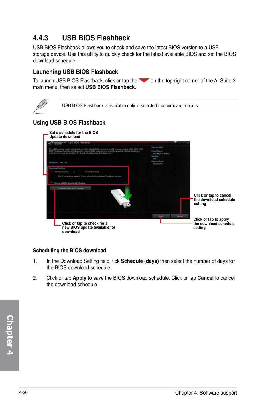 3 usb bios flashback, Usb bios flashback -20, Chapter 4 | Asus MAXIMUS VI IMPACT User Manual | Page 168 / 222