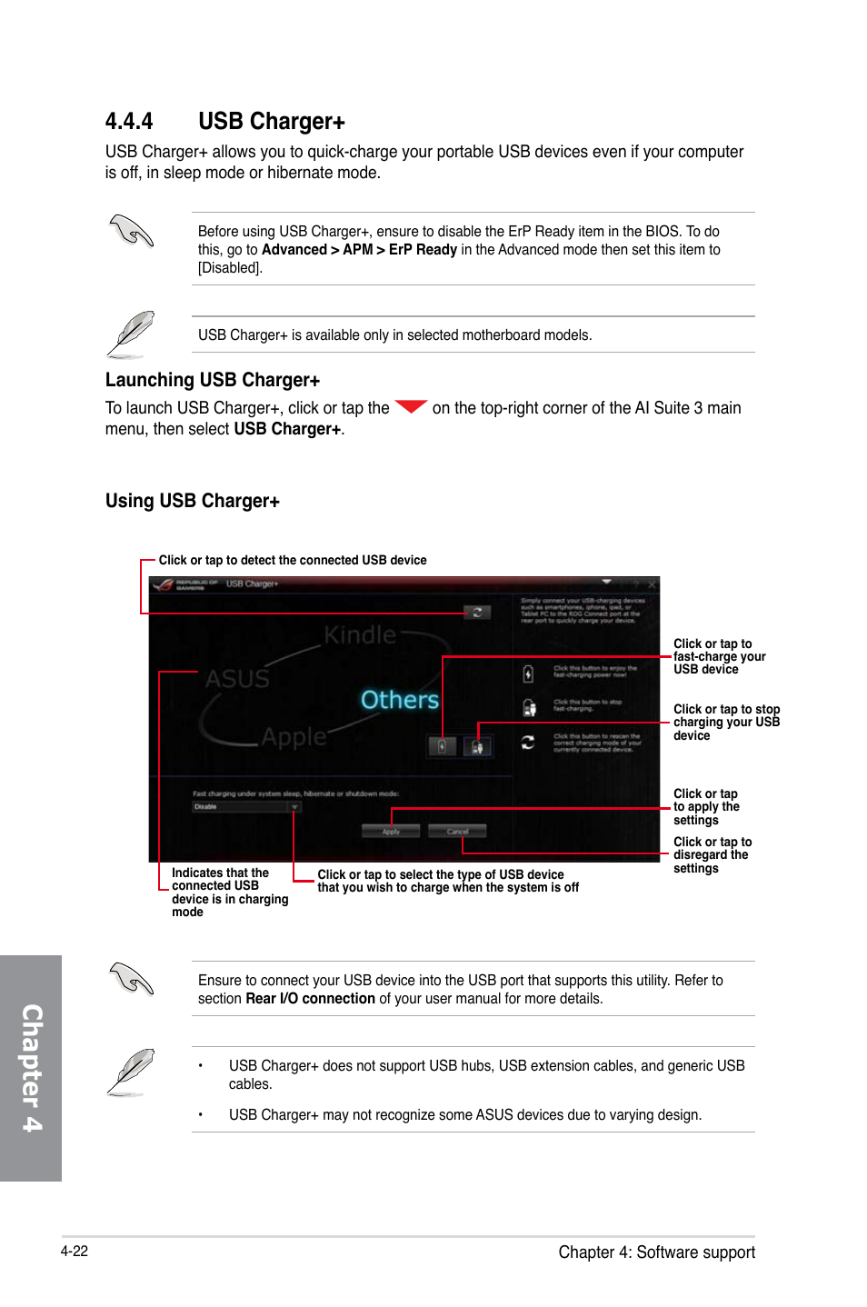 4 usb charger, Usb charger+ -22, Chapter 4 | Launching usb charger, Using usb charger | Asus MAXIMUS VI IMPACT User Manual | Page 170 / 222