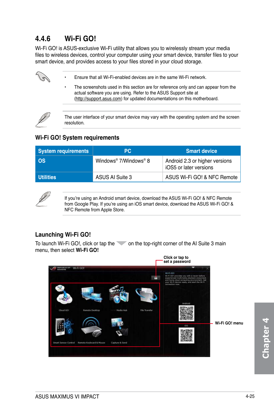 6 wi-fi go, Wi-fi go! -25, Chapter 4 | Asus MAXIMUS VI IMPACT User Manual | Page 173 / 222