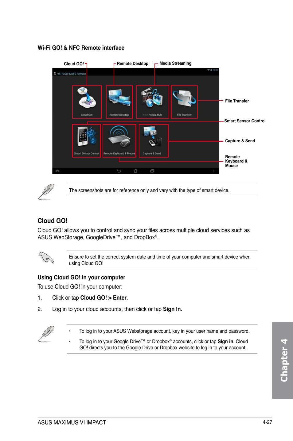 Chapter 4, Cloud go | Asus MAXIMUS VI IMPACT User Manual | Page 175 / 222