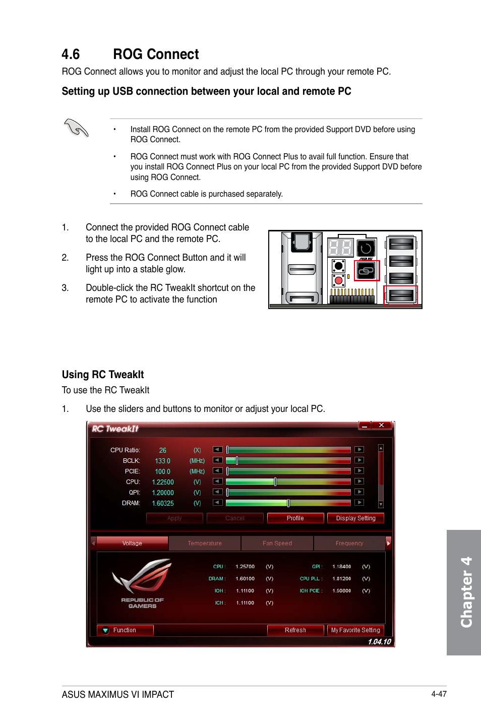 6 rog connect, Rog connect -47, Chapter 4 4.6 rog connect | Asus MAXIMUS VI IMPACT User Manual | Page 195 / 222