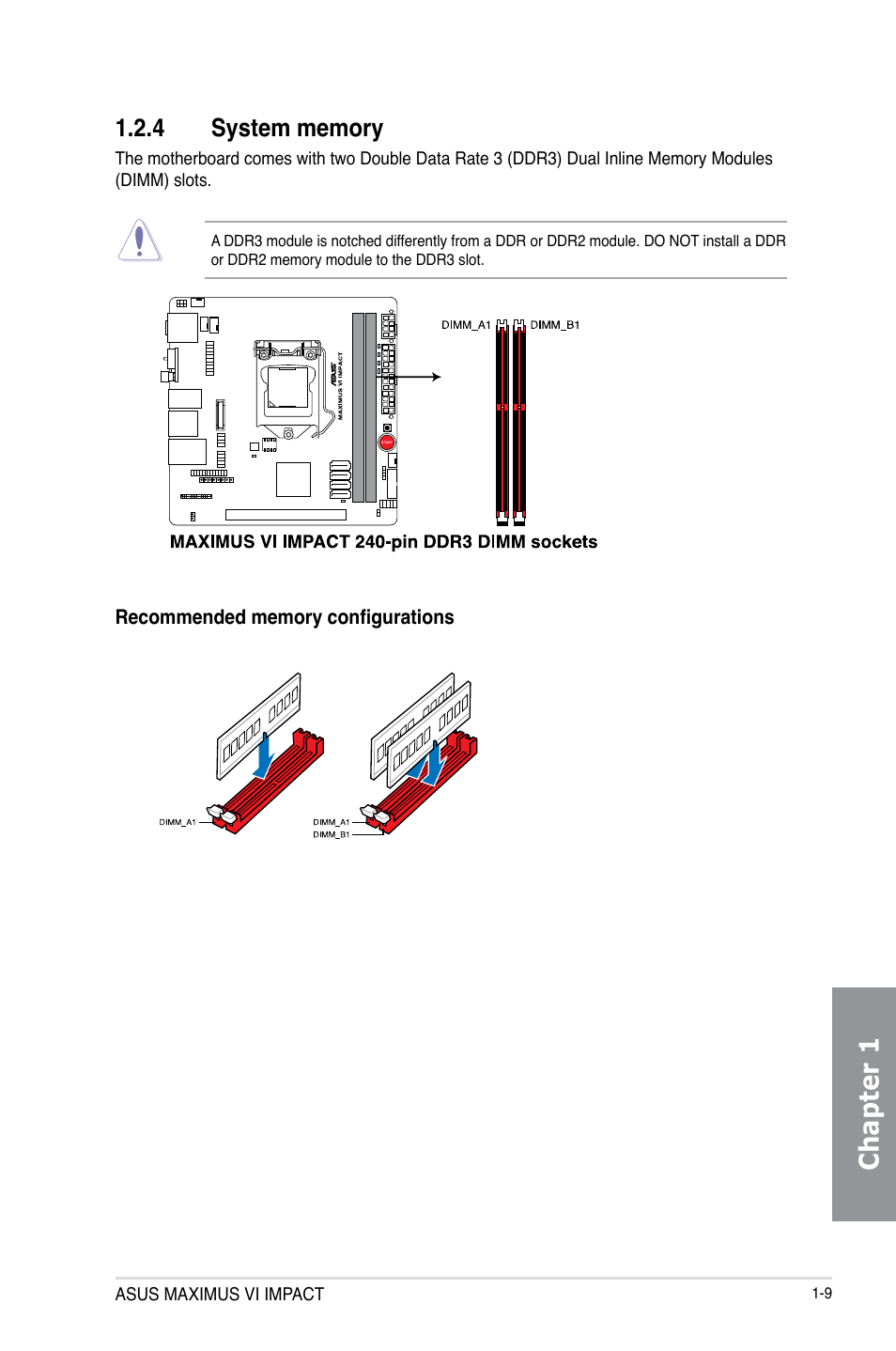 4 system memory, System memory -9, Chapter 1 | Asus MAXIMUS VI IMPACT User Manual | Page 25 / 222