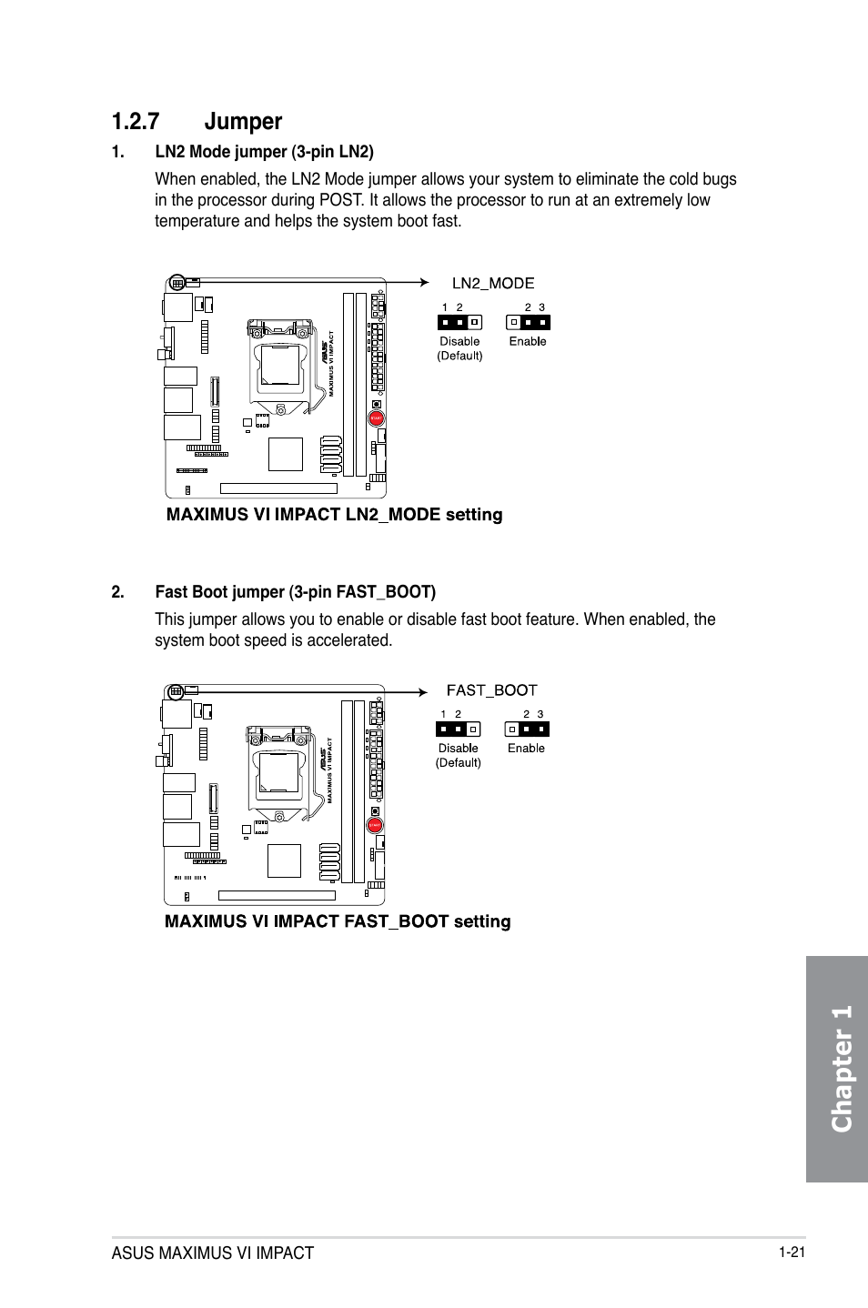 7 jumper, Jumper -21, Chapter 1 | Asus MAXIMUS VI IMPACT User Manual | Page 37 / 222