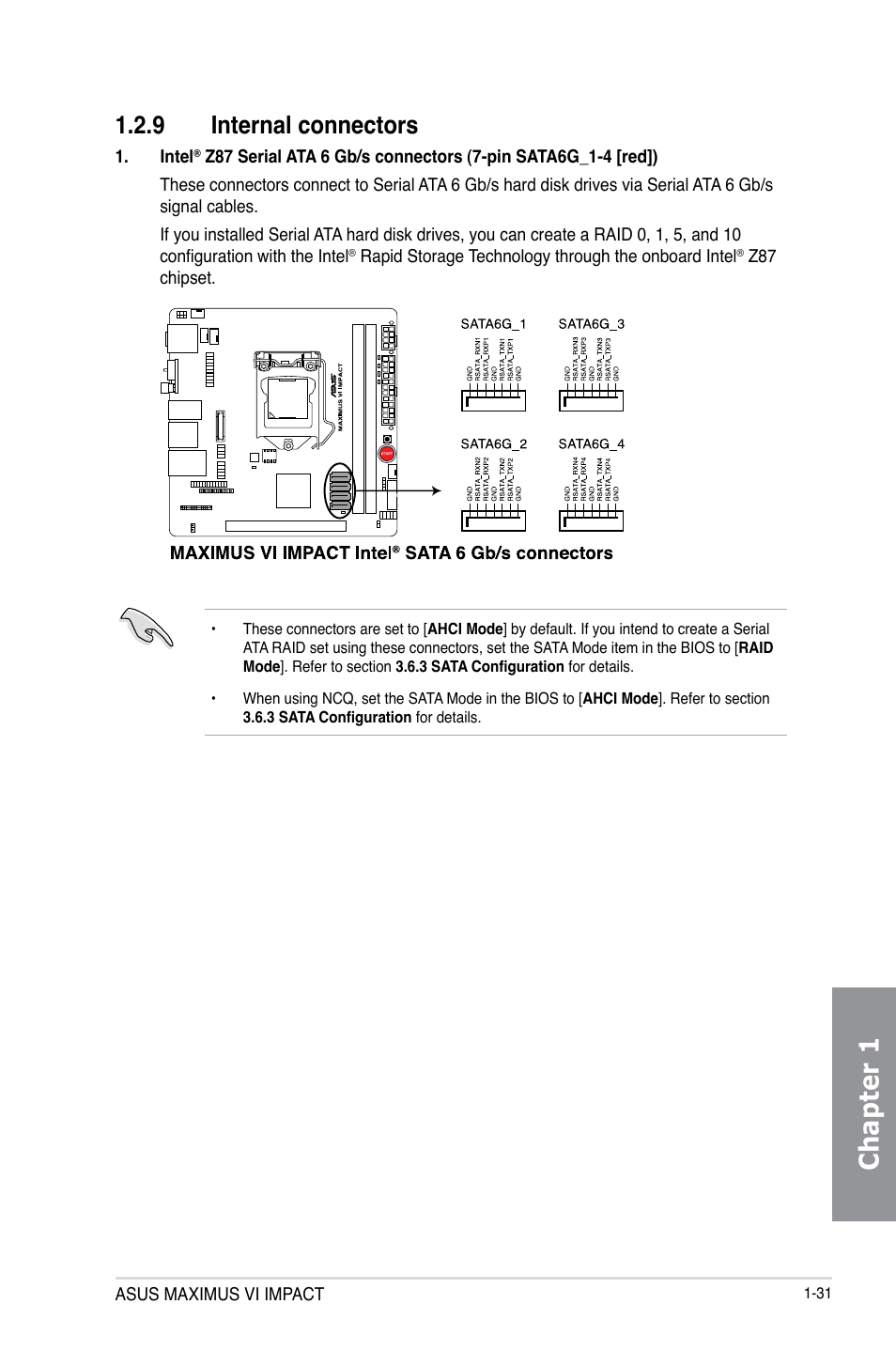 9 internal connectors, Internal connectors -31, Chapter 1 | Asus MAXIMUS VI IMPACT User Manual | Page 47 / 222