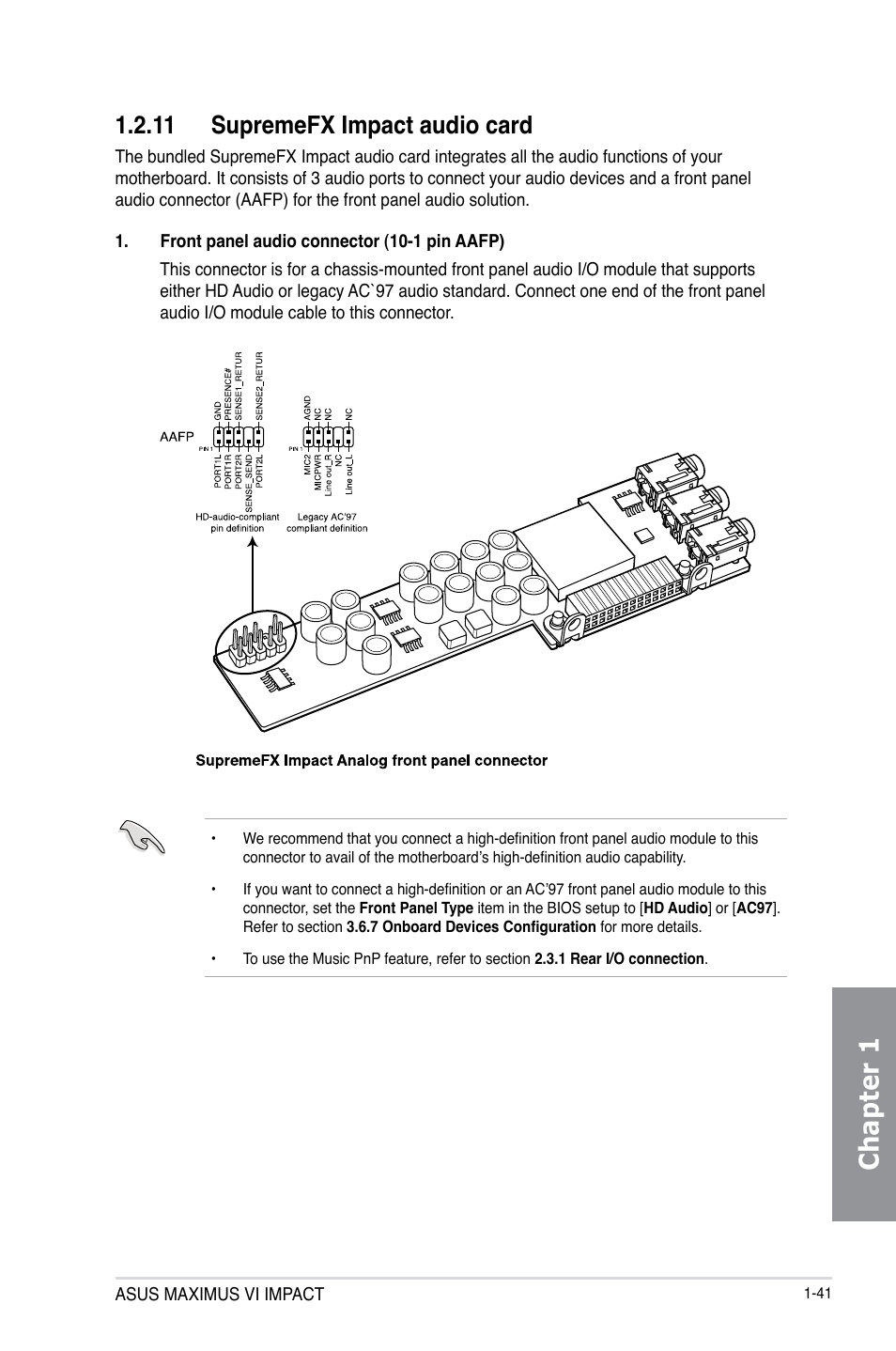 11 supremefx impact audio card, Supremefx impact audio card -41, Chapter 1 | Asus MAXIMUS VI IMPACT User Manual | Page 57 / 222