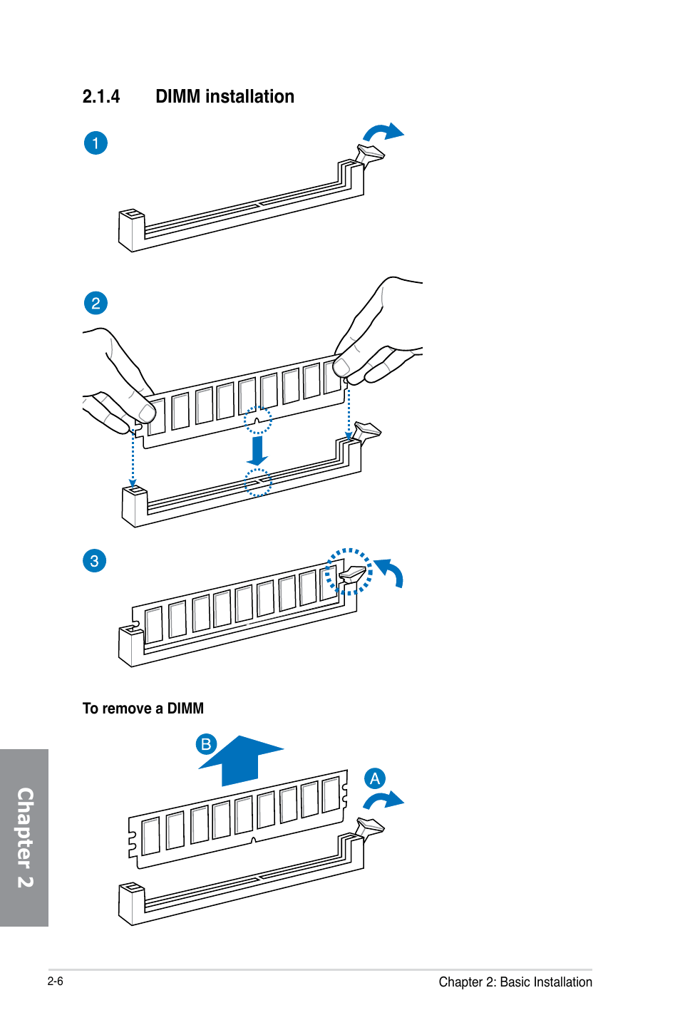 4 dimm installation, Dimm installation -6, Chapter 2 | Asus MAXIMUS VI IMPACT User Manual | Page 64 / 222
