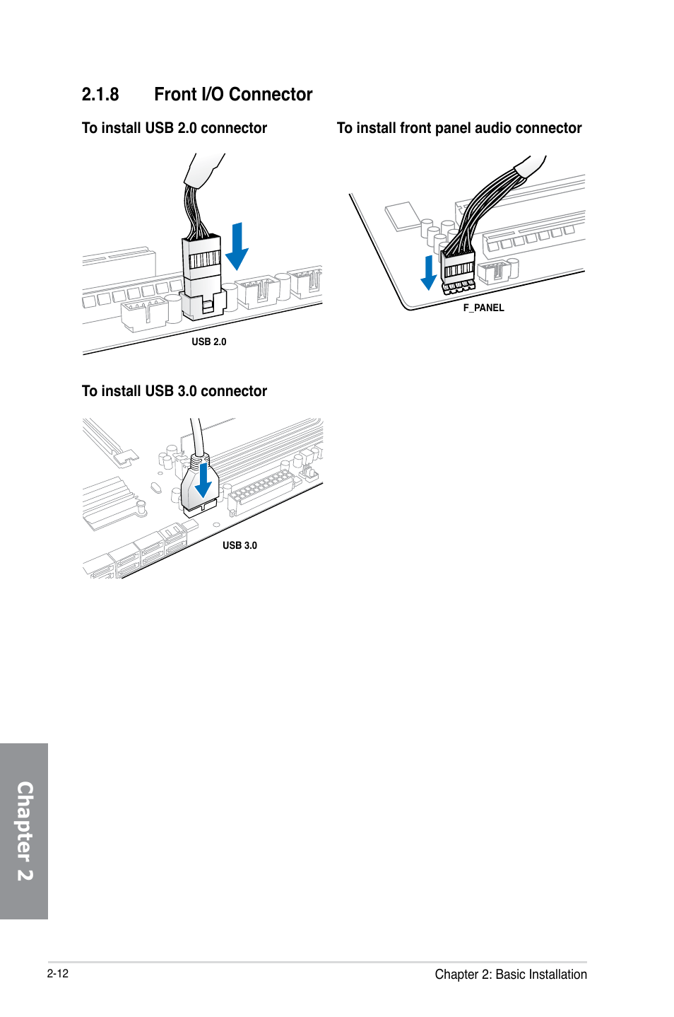 8 front i/o connector, Front i/o connector -12, Chapter 2 | Asus MAXIMUS VI IMPACT User Manual | Page 70 / 222