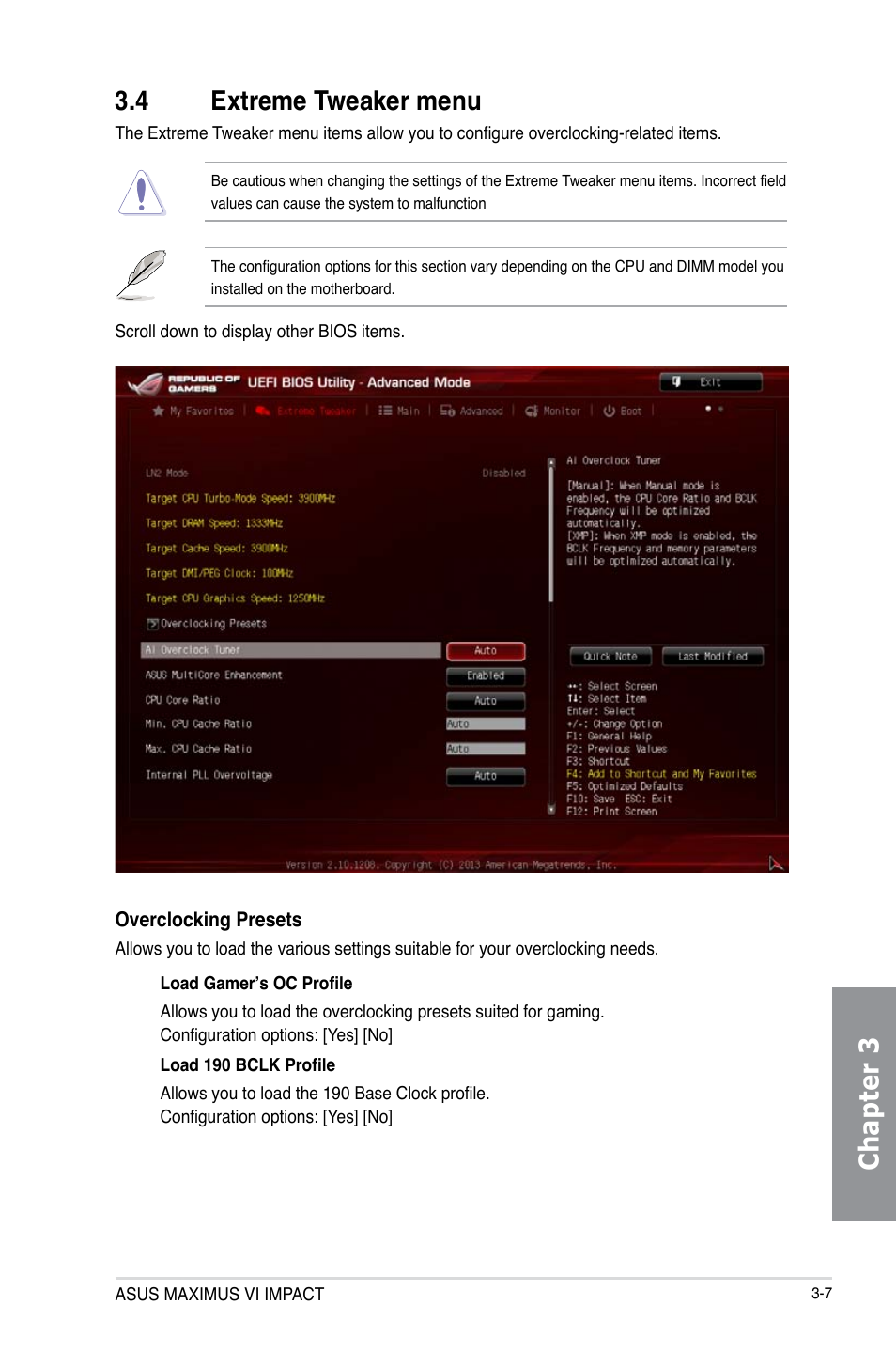 4 extreme tweaker menu, Extreme tweaker menu -7, Chapter 3 3.4 extreme tweaker menu | Asus MAXIMUS VI IMPACT User Manual | Page 91 / 222