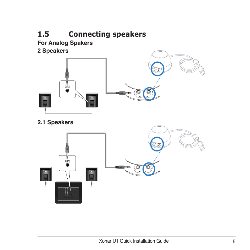 5 connecting speakers | Asus Xonar U1 Lite User Manual | Page 5 / 8