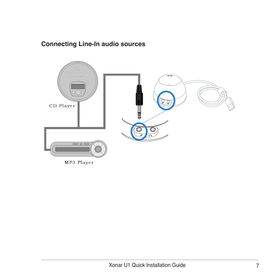 Connecting line-in audio sources | Asus Xonar U1 Lite User Manual | Page 7 / 8