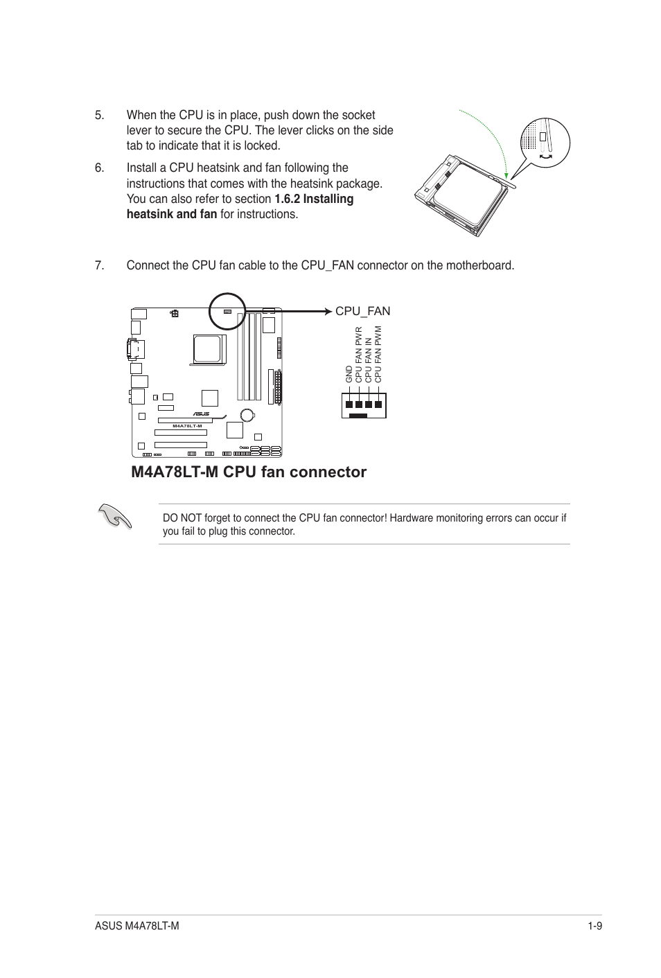 M4a78lt-m cpu fan connector | Asus M4A78LT-M User Manual | Page 19 / 64