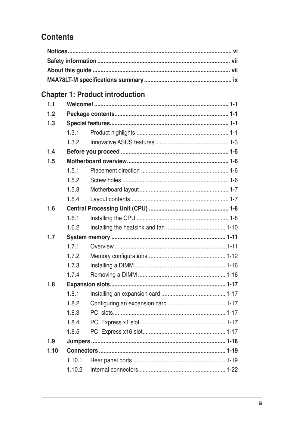 Asus M4A78LT-M User Manual | Page 3 / 64