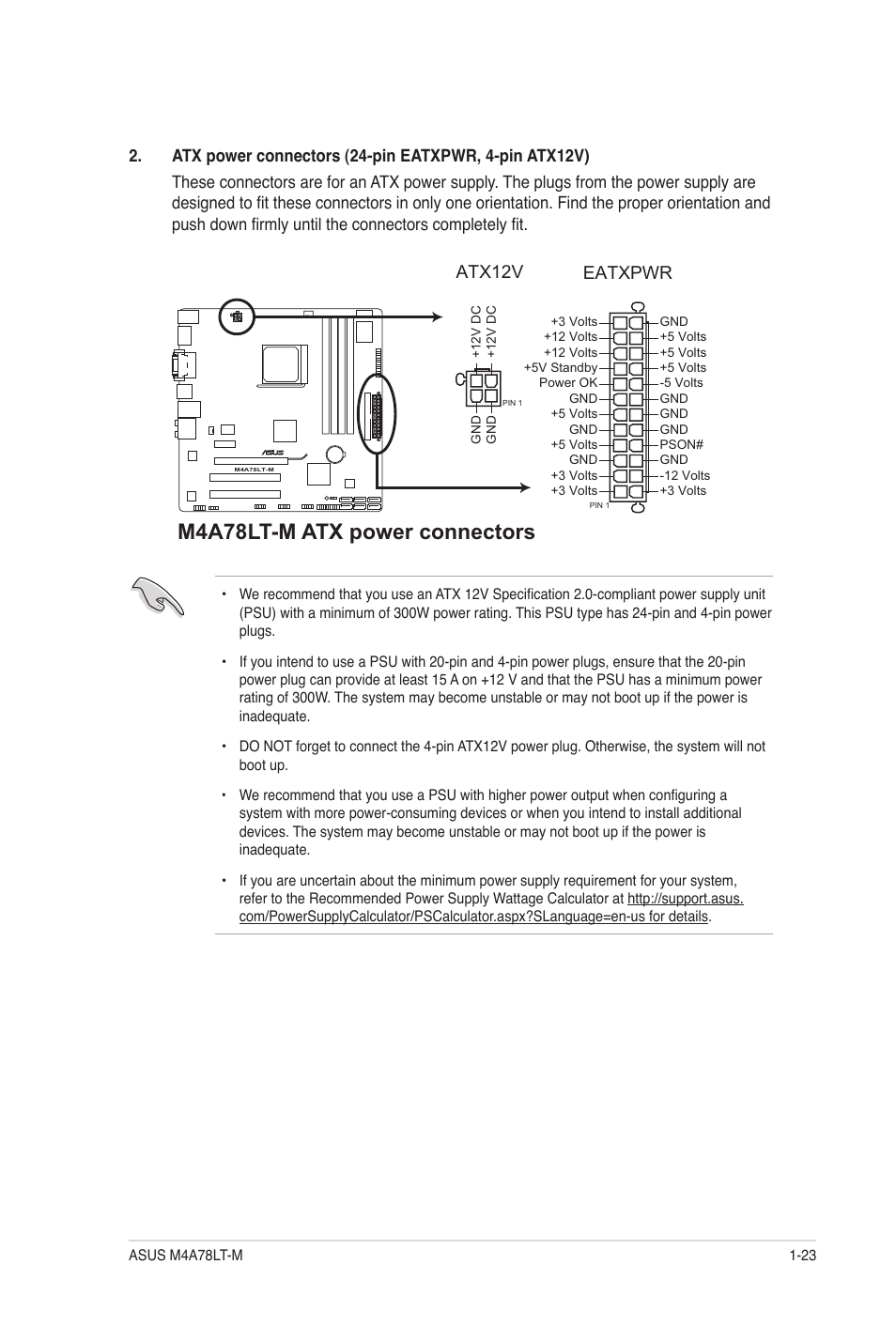 M4a78lt-m atx power connectors, Eatxpwr, Atx12v | Asus M4A78LT-M User Manual | Page 33 / 64