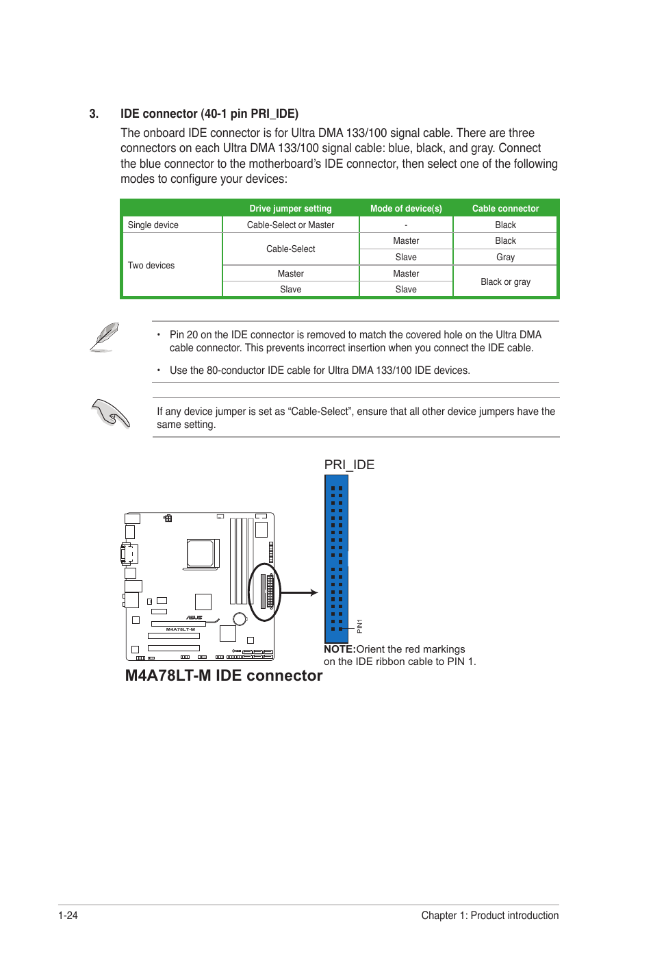 M4a78lt-m ide connector, Pri_ide | Asus M4A78LT-M User Manual | Page 34 / 64