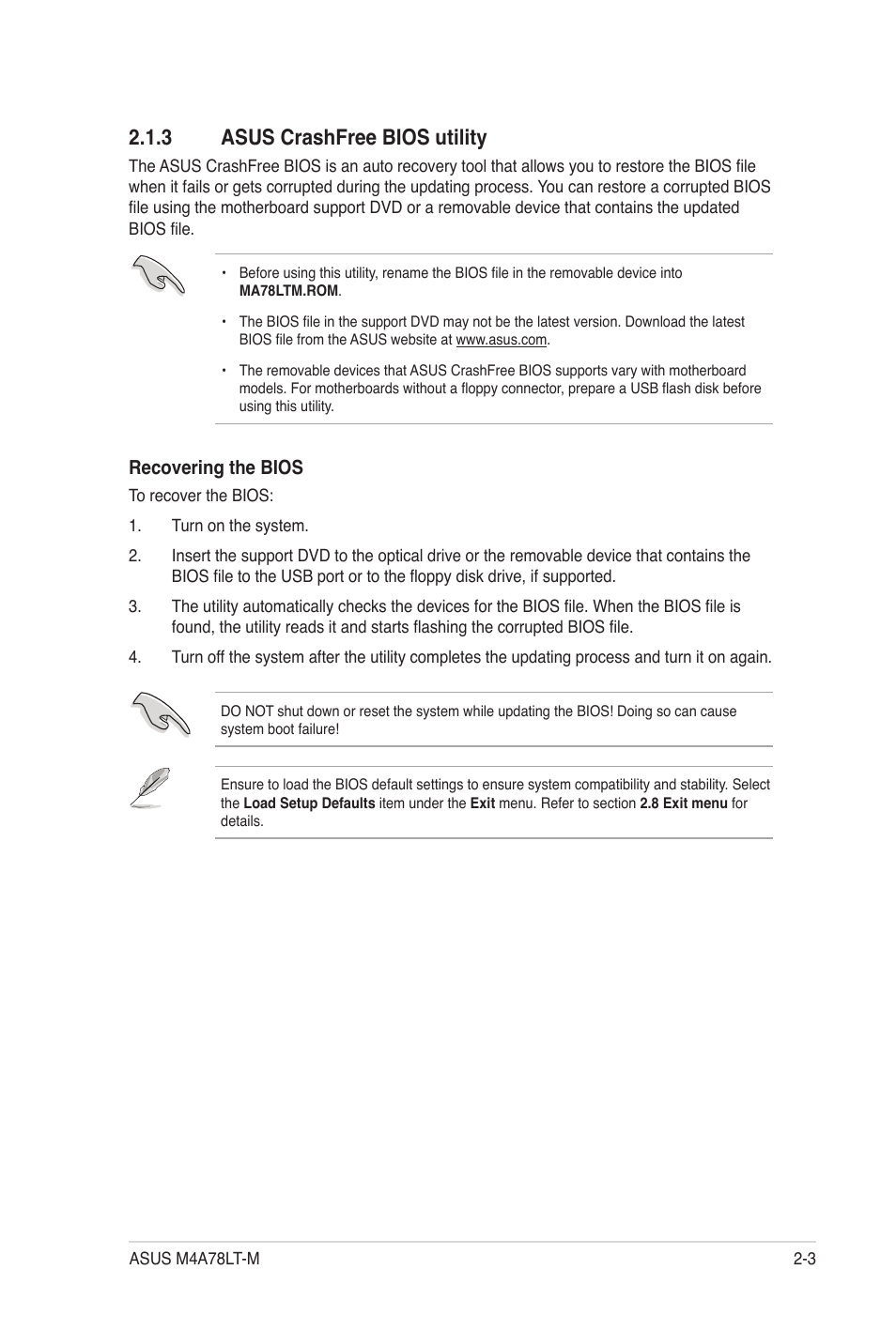 3 asus crashfree bios utility, Asus crashfree bios utility -3 | Asus M4A78LT-M User Manual | Page 43 / 64