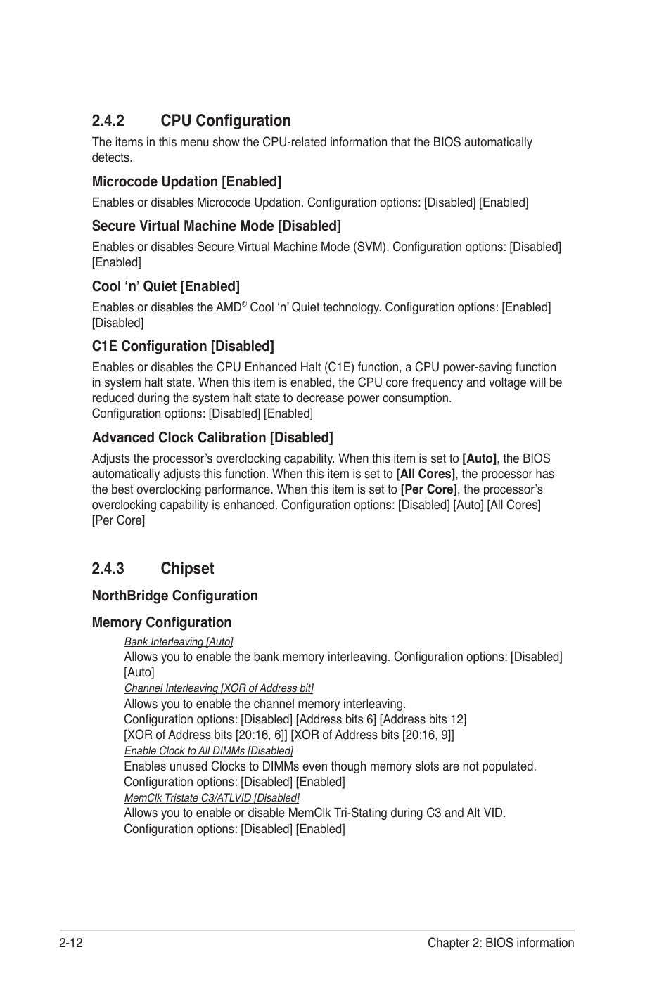 2 cpu configuration, 3 chipset, Cpu configuration -12 | Chipset -12 | Asus M4A78LT-M User Manual | Page 52 / 64