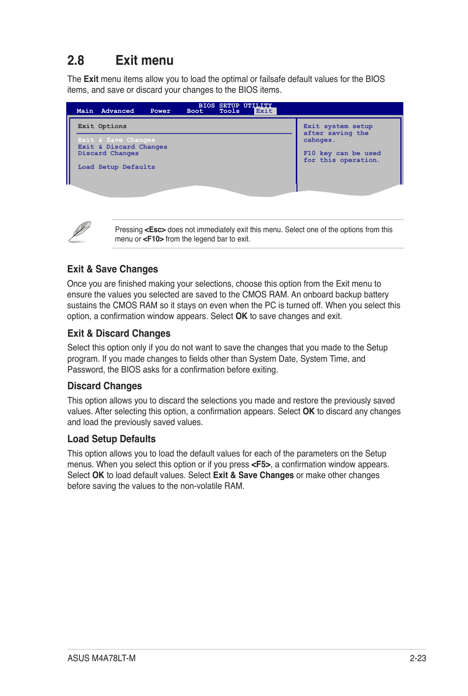 8 exit menu, Exit menu -23 | Asus M4A78LT-M User Manual | Page 63 / 64