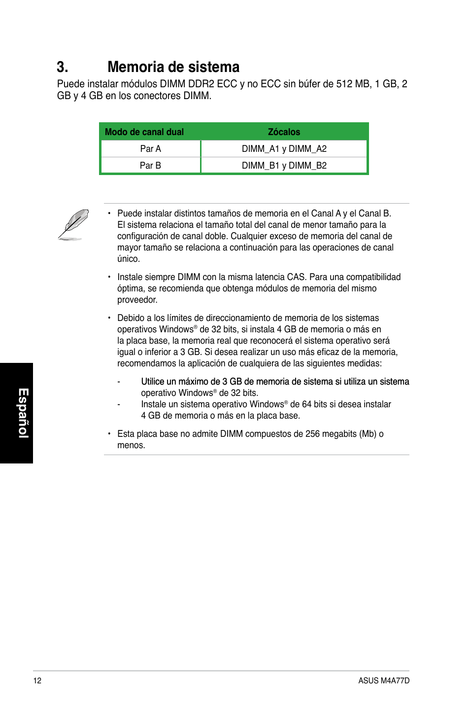 Español | Asus M4A77D User Manual | Page 12 / 42