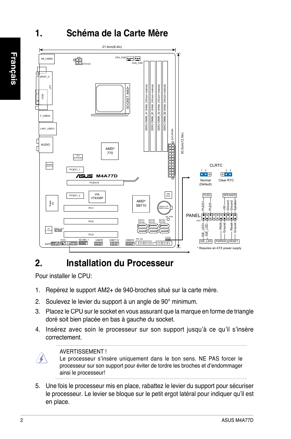 Français, 2asus m4a77d, Panel | Asus M4A77D User Manual | Page 2 / 42