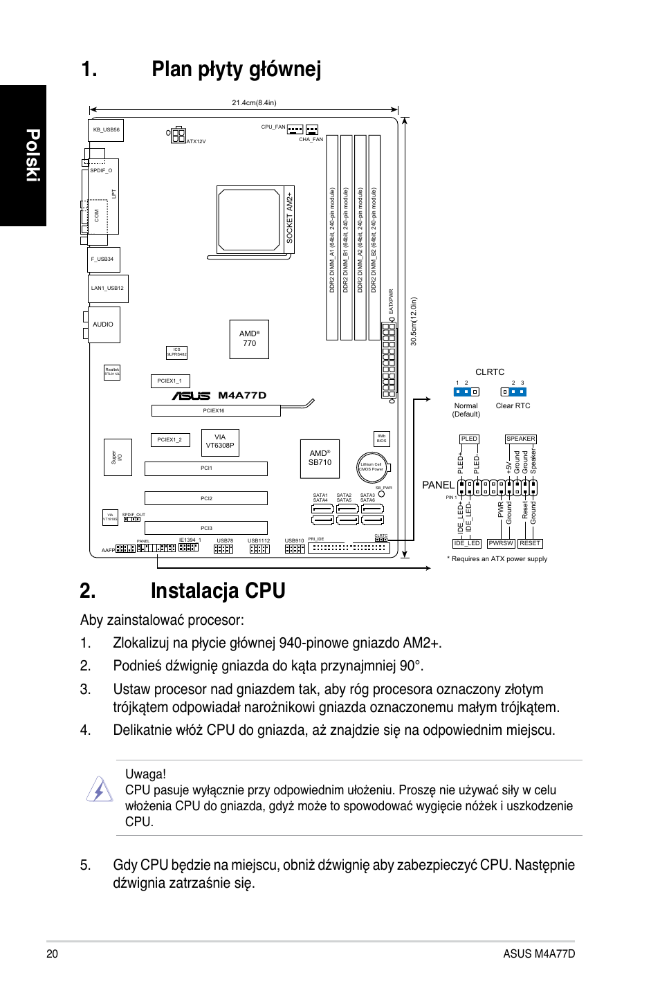 Instalacja cpu, Plan płyty głównej, Polski | Asus M4A77D User Manual | Page 20 / 42